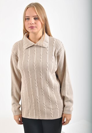 VINTAGE KNITWEAR POLO JUMPER IN BEIGE