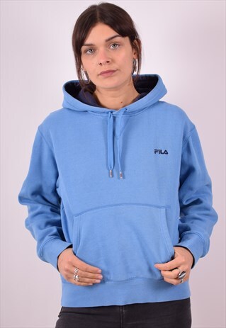 FILA WOMENS VINTAGE HOODIE JUMPER SMALL BLUE 90S