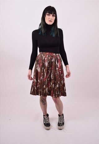 VINTAGE 60'S FLOWER PRINT PLEATED SKIRT SIZE 10 SMALL 12.
