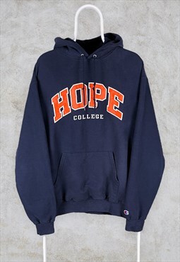 Vintage Blue Champion Hoodie Hope College USA Embroidered