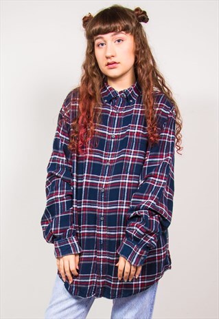 VINTAGE 90'S NAVY BLUE CHECK FLANNEL SHIRT