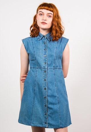 VINTAGE 90'S BLUE DENIM COLLAR DRESS