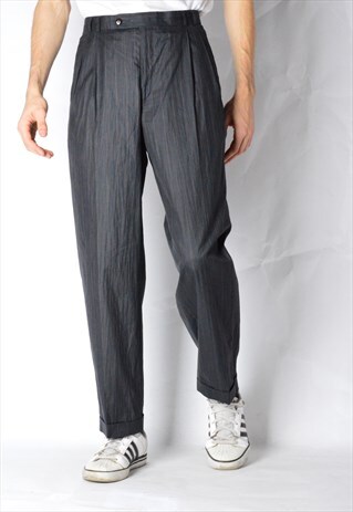 VINTAGE 80S DARK GREY STRIPED LIGHTWEIGHT PANTS