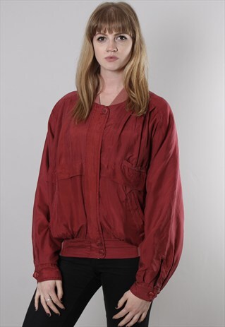 VINTAGE 80S RED THICK SILK BOMBER JACKET