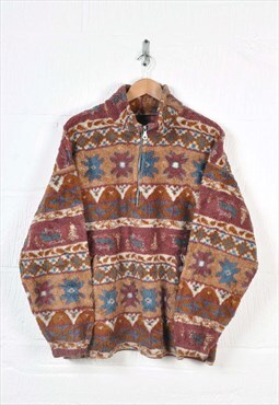 Vintage Sherpa Fleece 1/4 Zip Retro Pattern XL