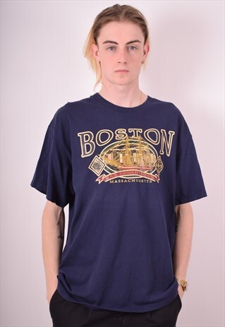 MENS VINTAGE T-SHIRT TOP XL NAVY BLUE 90S