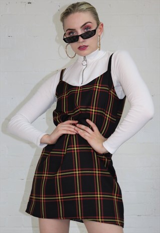 TARTAN/CHECK SLIP DRESS IN BLACK