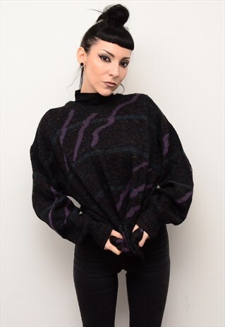 VINTAGE 90'S RETRO WAVY ABSTRACT PATTERNED JUMPER