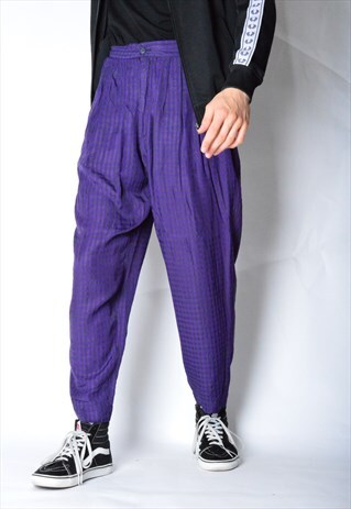 VINTAGE 80S PURPLE CHECK LIGHTWEIGHT PANTS