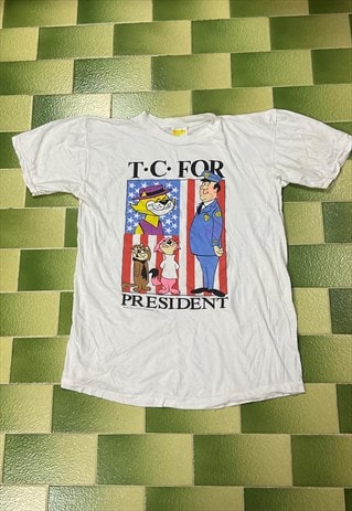 VINTAGE 80S 1989 TOP CAT T.C. FOR PRESIDENT T-SHIRT ANIMATED