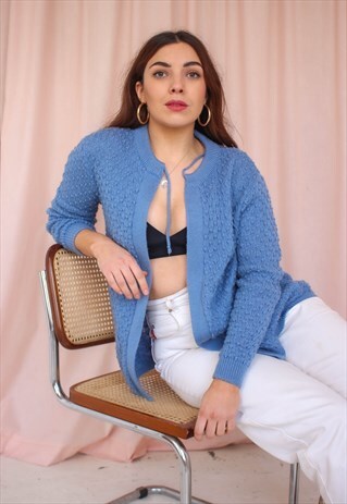 VINTAGE 70S BOBBLE CARDIGAN IN BLUE
