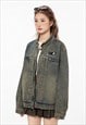 RACING DENIM JACKET MOTORSPORTS VARSITY GRUNGE JEAN BOMBER