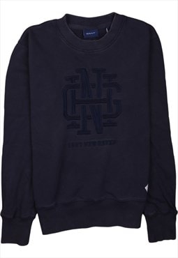 Vintage 90's GANT Sweatshirt Spellout Crew Neck Navy Blue