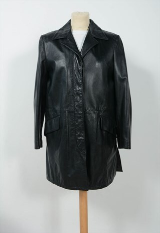VINTAGE 90S BLACK LEATHER JACKET SIZE M LONG