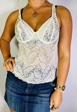 Vintage Size S Y2K D Cup Lace Corset Top In White