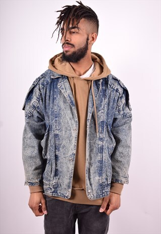 MENS VINTAGE DENIM JACKET LARGE BLUE 90'S