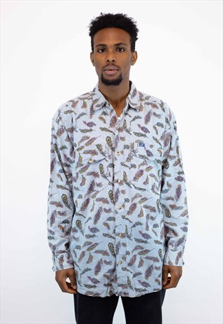 VINTAGE ABSTRACT PATTERN SHIRT IN GREY, SIZE M