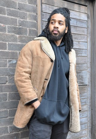 VTG 70S CAMEL BROWN SHEEPSKIN SHEARLING WOOL WINTER COAT