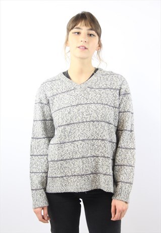 VINTAGE LEVI'S GREY STRIPED KNIT JUMPER