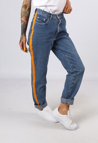 HIGH WAISTED SIDE STRIPE REWORKED JEANS TAPERED UK 12 (G31Y)