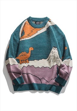 Kalodis Cartoon dinosaur print loose knit jumper