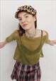 VINTAGE Y2K SEMI SHEER MOSS GREEN CROP TOP WOMEN S