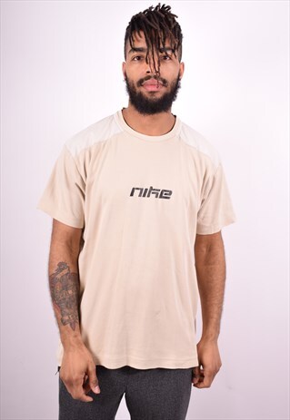 NIKE MENS VINTAGE T-SHIRT TOP LARGE BEIGE 90'S