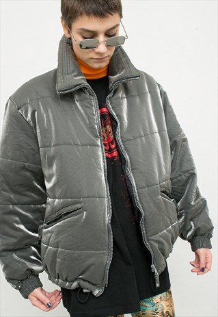 VINTAGE METALLIC JACKET SILVER GRAY SKI PUFFER SPORTSWEAR