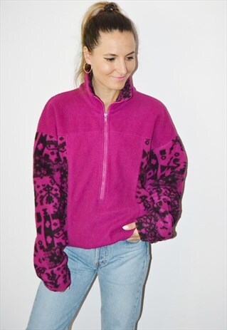90'S PATTERNED VINTAGE 1/4 ZIP FLEECE SWEATSHIRT /JACKET