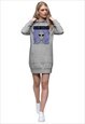 LONG GREY HOODIE DRESS WITH TRIPPY HOW HIGH ALIEN DESIGN
