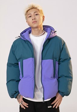 Color block bomber jacket skiing puffer winter raver coat