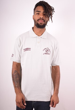 UMBRO MENS VINTAGE POLO SHIRT LARGE OFF WHITE 90S