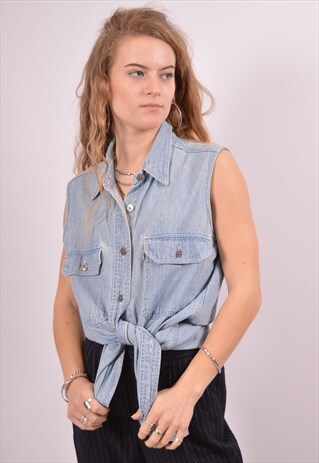 VINTAGE LEVI'S DENIM SHIRT SLEEVELESS BLUE
