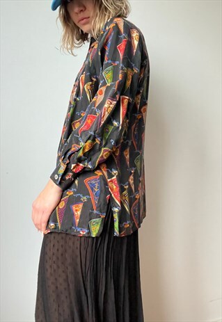 VINTAGE BLACK EPAULETTES SHOULDERS SHIRT