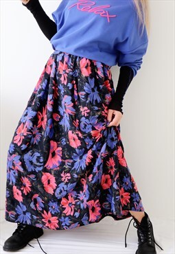 Vintage Floral Maxi Skirt Long Colourful Gipsy Boho Skirt 90