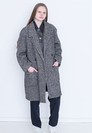 VINTAGE GREY STRIPED RETRO SHORT COAT