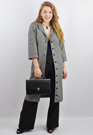 VINTAGE 1970'S JAEGER DOGTOOTH CHECK LONGLINE COAT