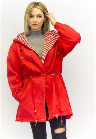 90'S OVERSIZED CANDY STRIPE RED PARKA