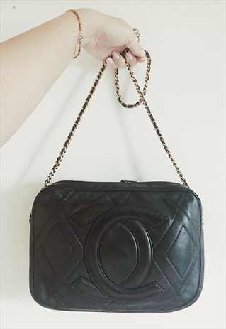 80s Authentic Vintage Black Lambskin Camera Bag