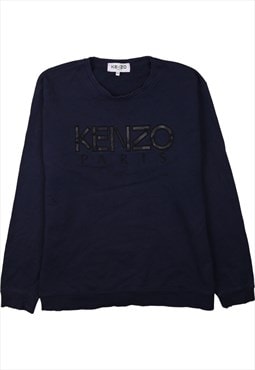 Vintage 90's Kenzo Sweatshirt Spellout Crew Neck Navy