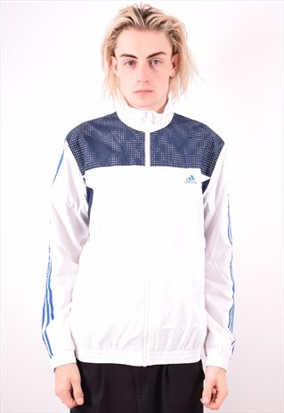 ADIDAS MENS VINTAGE TRACKSUIT TOP JACKET SMALL WHITE 90S