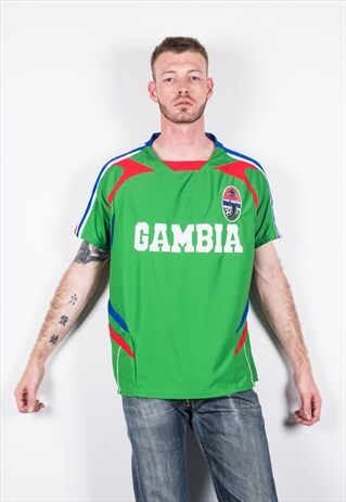 VINTAGE 1990S GREEN GAMBIA FOOTBALL SHIRT