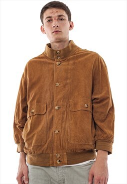 Vintage BURBERRY Harrington Jacket Leather Brown