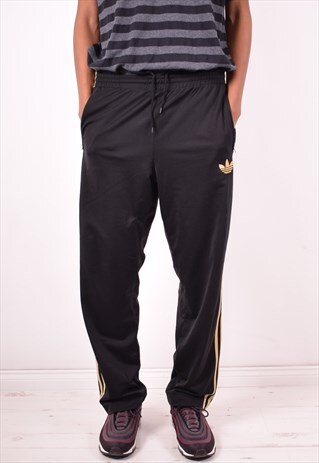 ADIDAS MENS VINTAGE TRACKSUIT TROUSERS MEDIUM BLACK 90S