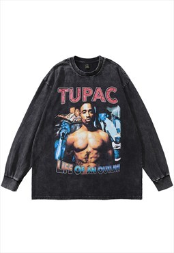 Tupac t-shirt vintage wash top rapper long tee Shakur top