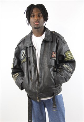 VINTAGE PRINTED BIKER LEATHER JACKET