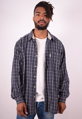 COLUMBIA MENS VINTAGE SHIRT LARGE BLUE CHECK 90S