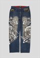Vintage Japanese Embroidered Dragon Baggy Denim Jeans