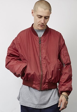 VINTAGE 80'S MOTORWAY BURGUNDY PADDED BOMBER JACKET