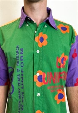 Vintage 90s uniform gecko floral multicoloured shirt 